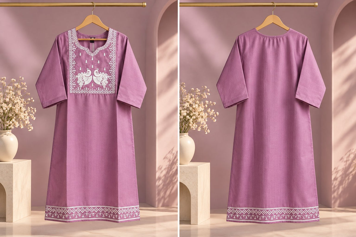 Lavanya Lilac Peacock Embroidered Kurta by Theaoura