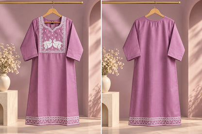 Lavanya Lilac Peacock Embroidered Kurta by Theaoura