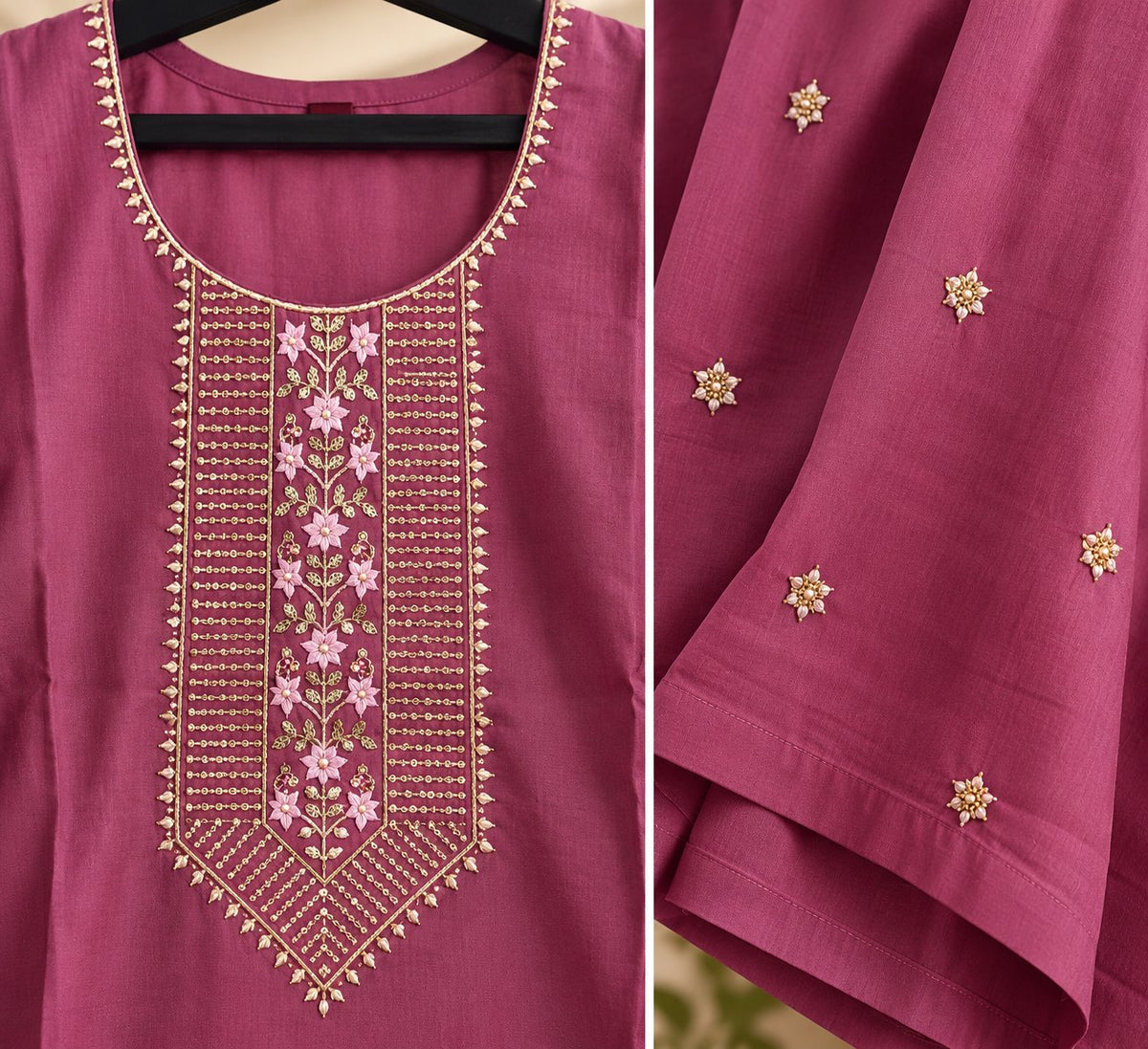 Rangoli Berry Pink Embroidered Suit Set by Theaoura