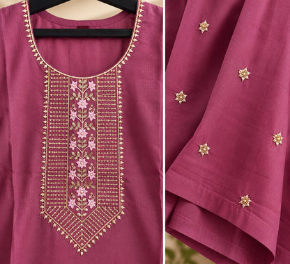 Rangoli Berry Pink Embroidered Suit Set by Theaoura
