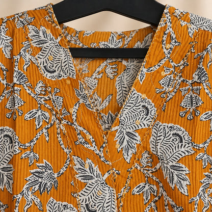 Kesariya Ochre Printed Kurta Set with Dupatta by Theaoura