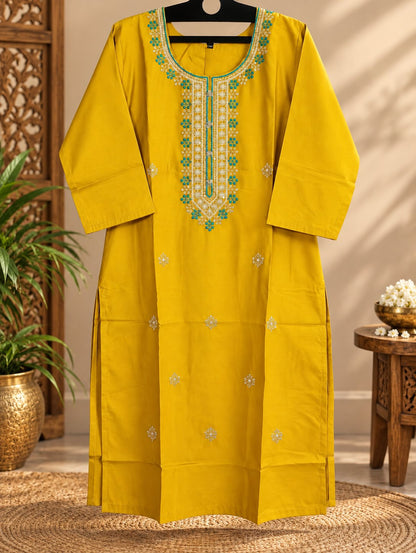 Basanti Mustard Yellow Embroidered Suit Set by Theaoura