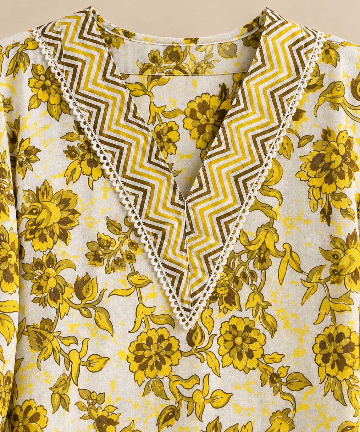 Basant Ivory & Yellow Floral Print Kurta Set by Theaoura