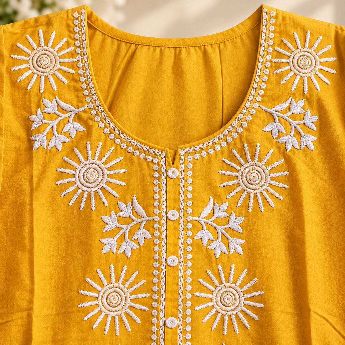 Sona Mustard Yellow Embroidered Short Kurti by Theaoura