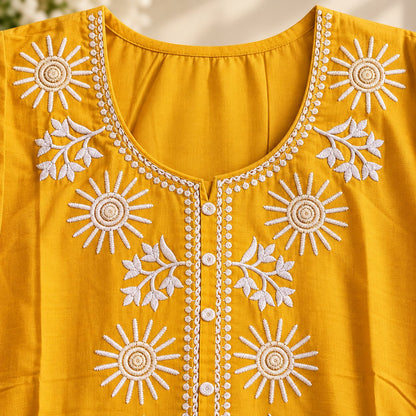 Sona Mustard Yellow Embroidered Short Kurti by Theaoura