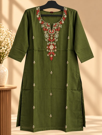 Hara Olive Green Embroidered Suit Set by Theaoura