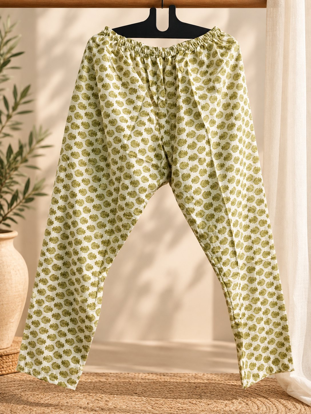Saunf Olive Green Floral Print Kurta Set by Theaoura