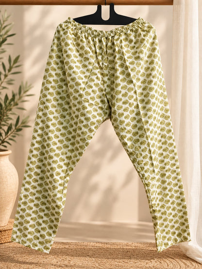 Saunf Olive Green Floral Print Kurta Set by Theaoura