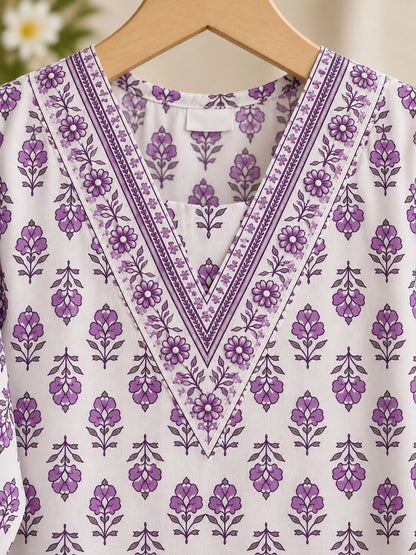 Nilofer White & Lilac Printed Kurta Set by Theaoura