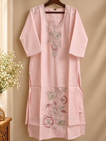 Gulabo Blush Pink Floral Embroidered Suit Set by Theaoura