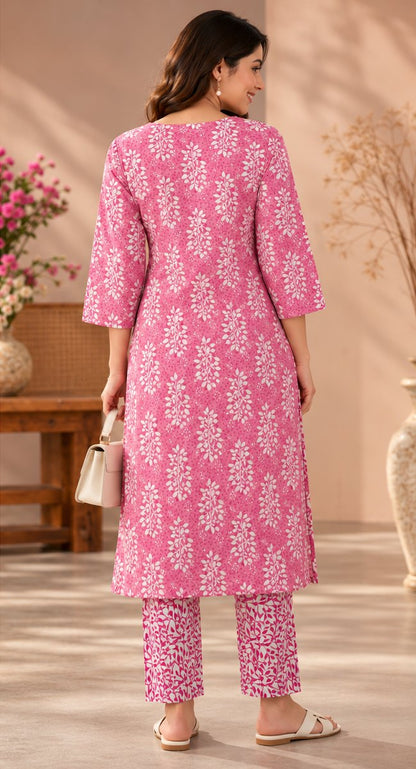 Champa Bubblegum Pink Printed Kurta Set by Theaoura
