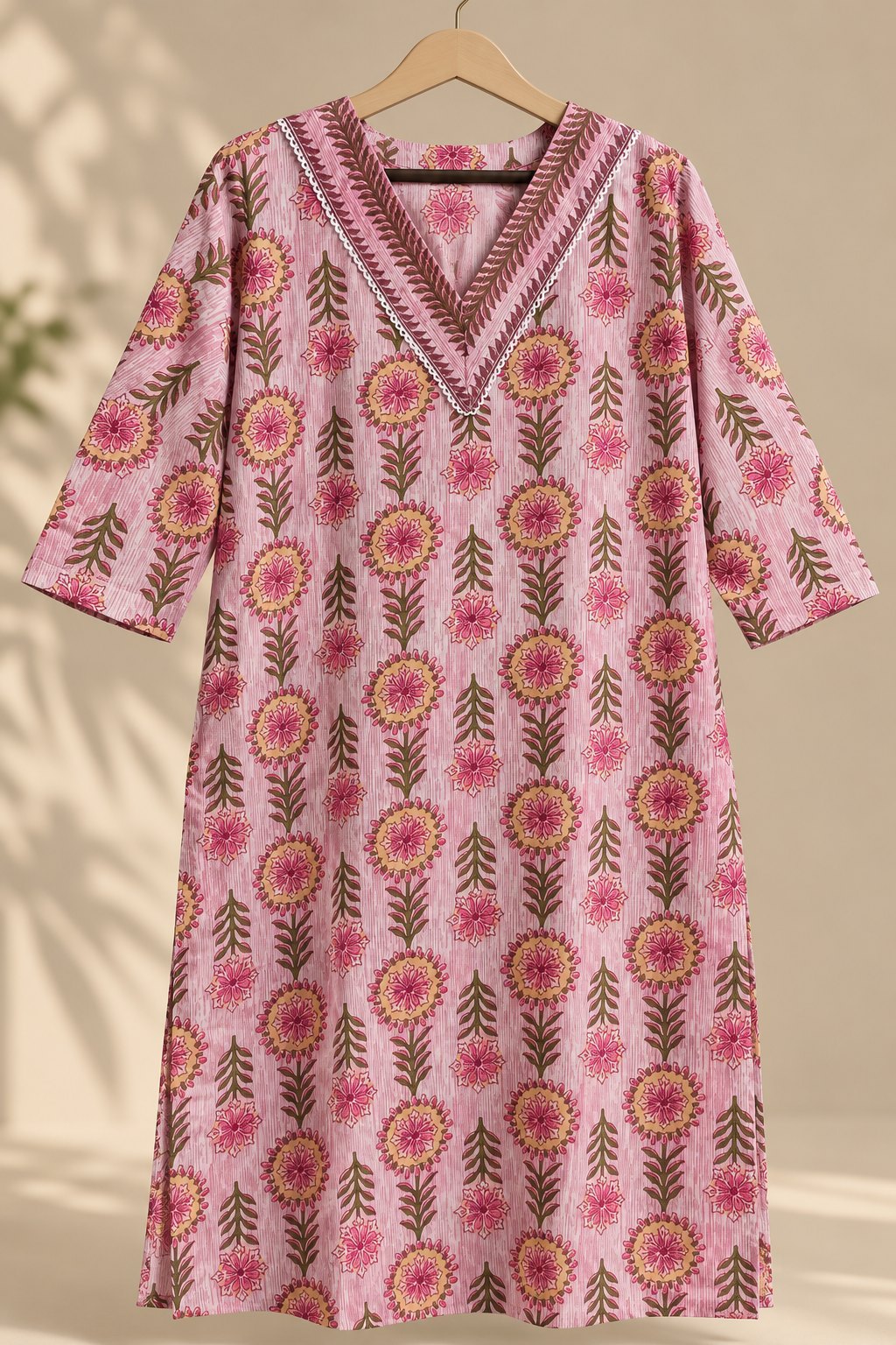 Gulnaar Blush Pink Floral Print Kurta Set by Theaoura