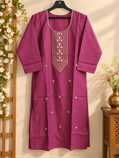 Rangoli Berry Pink Embroidered Suit Set by Theaoura