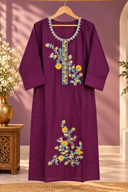 Angoor Wine Floral Embroidered Suit Set by Theaoura