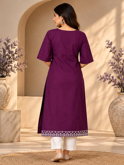 Ashwa Wine Embroidered Kurta by Theaoura