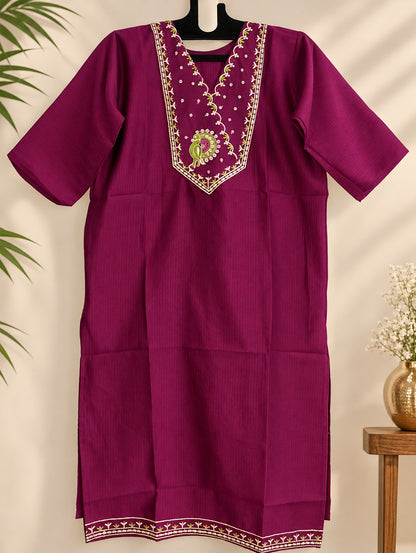 Jamun Plum Embroidered Kurta Set by Theaoura