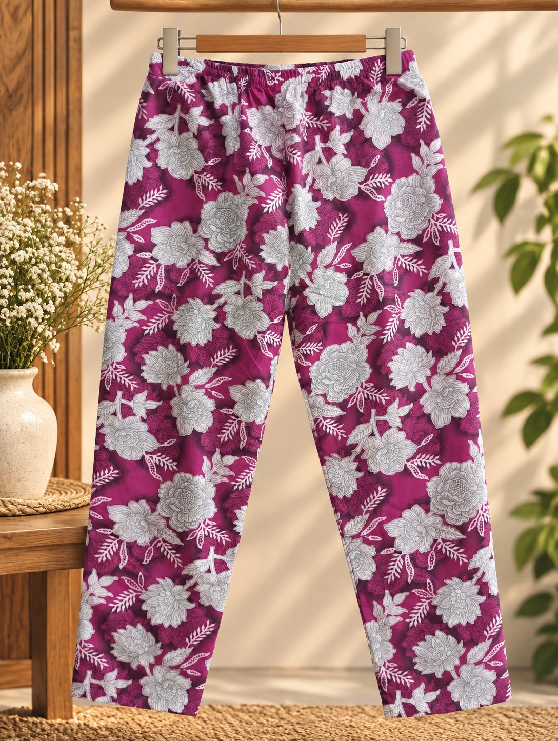Gulbahar Plum Floral Print Embroidered Kurta Set by Theaoura