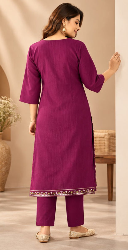 Jamun Plum Embroidered Kurta Set by Theaoura