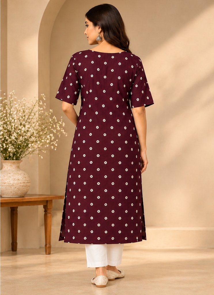 Kasturi Maroon Printed Embroidered Kurta by Theaoura