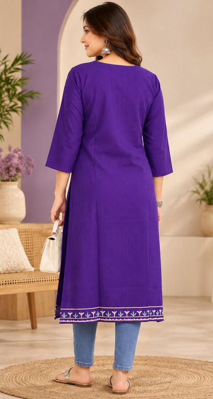 Shahi Royal Purple Elephant Embroidered Kurta by Theaoura