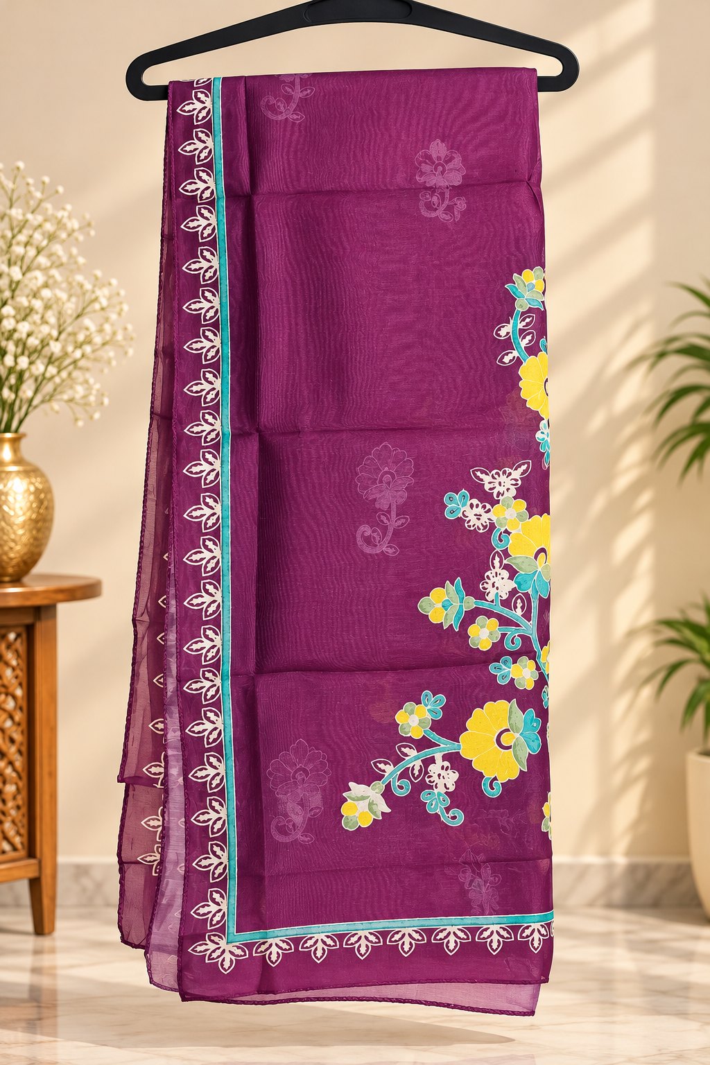 Angoor Wine Floral Embroidered Suit Set by Theaoura