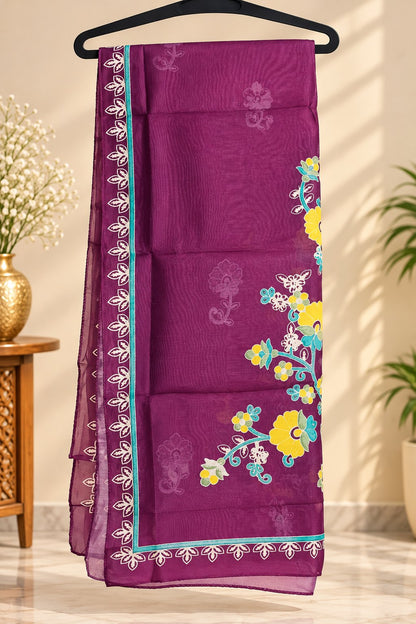Angoor Wine Floral Embroidered Suit Set by Theaoura