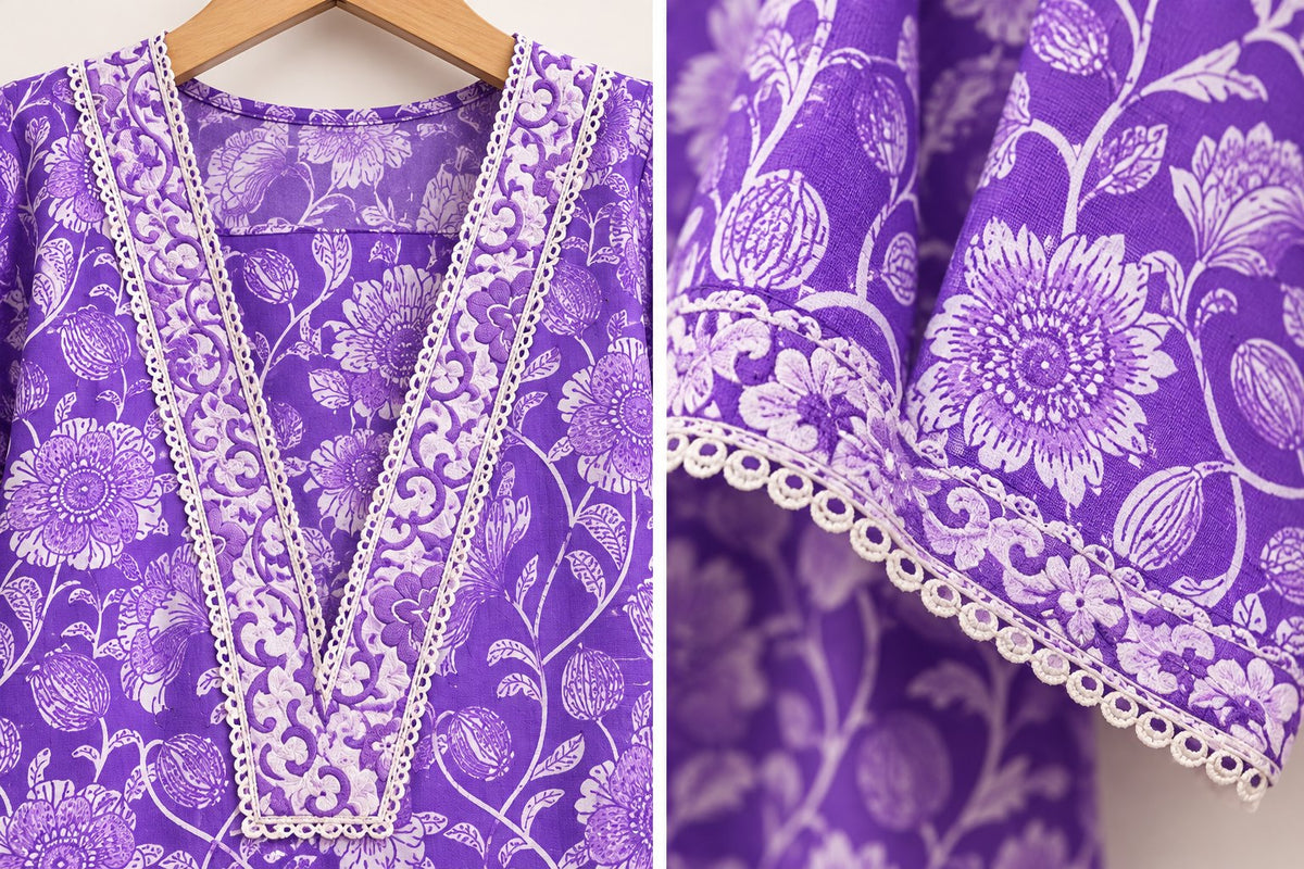 Jamuni Violet Floral Print Kurta Set by Theaoura