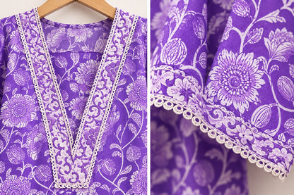 Jamuni Violet Floral Print Kurta Set by Theaoura