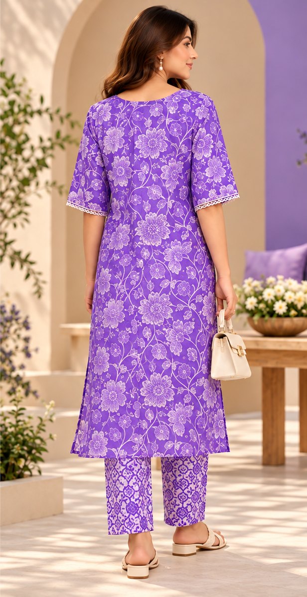 Jamuni Violet Floral Print Kurta Set by Theaoura