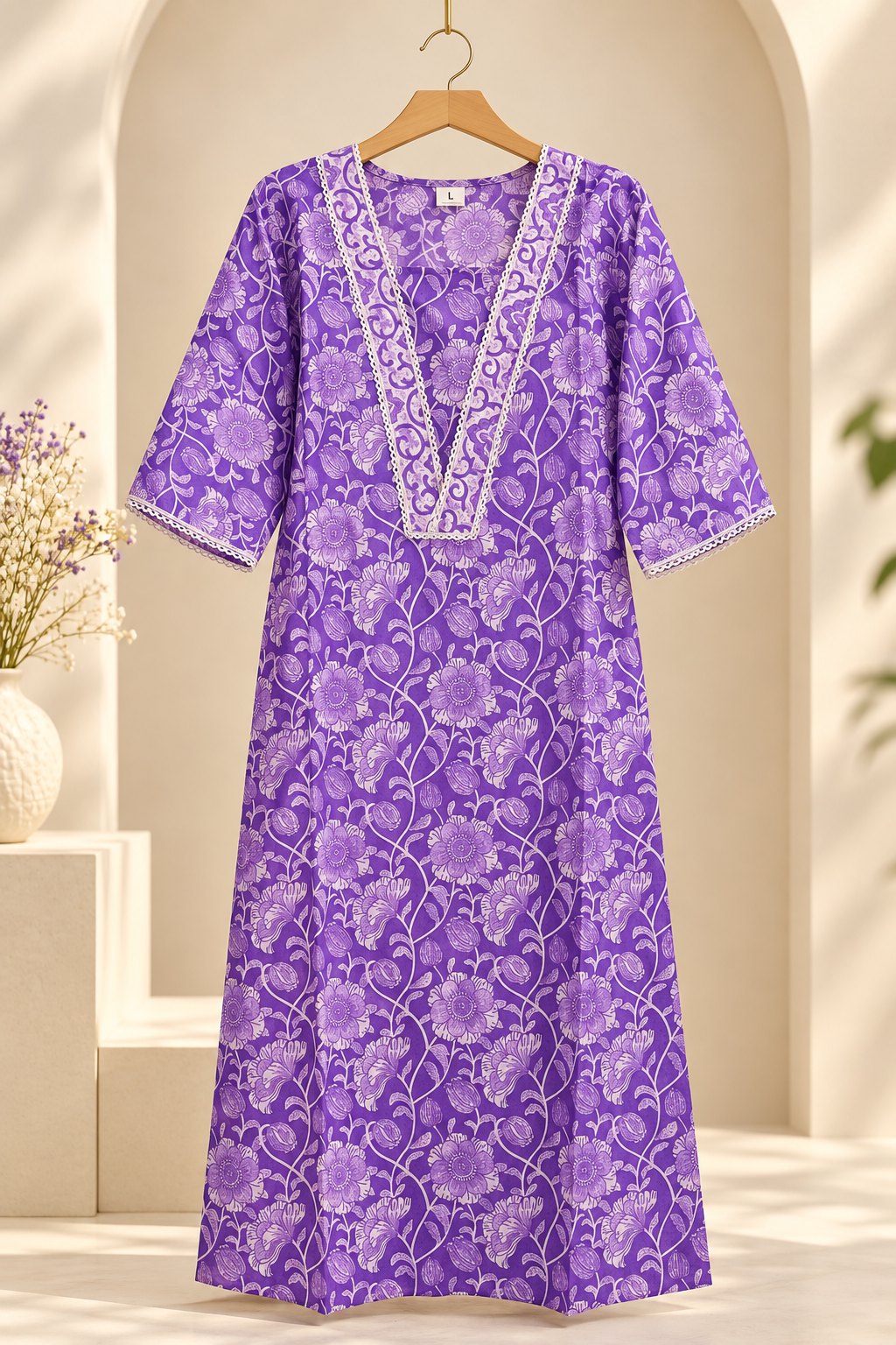 Jamuni Violet Floral Print Kurta Set by Theaoura