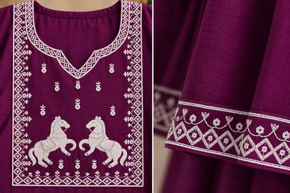 Ashwa Wine Embroidered Kurta by Theaoura
