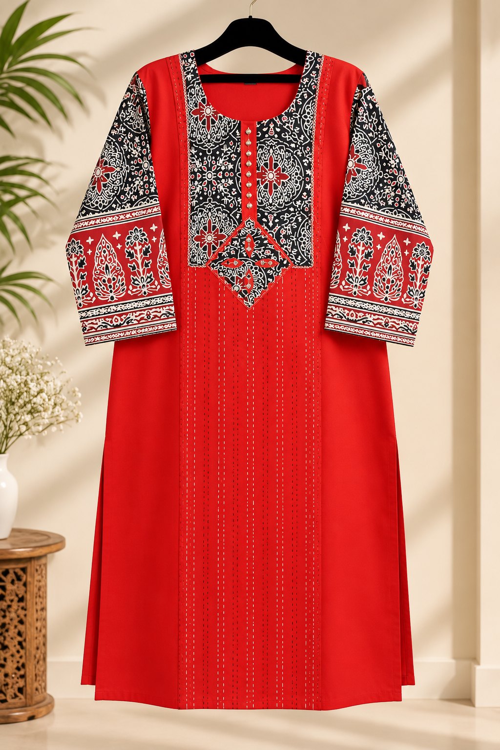 Kutch Red Printed Suit Set by Theaoura