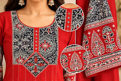 Kutch Red Printed Suit Set by Theaoura