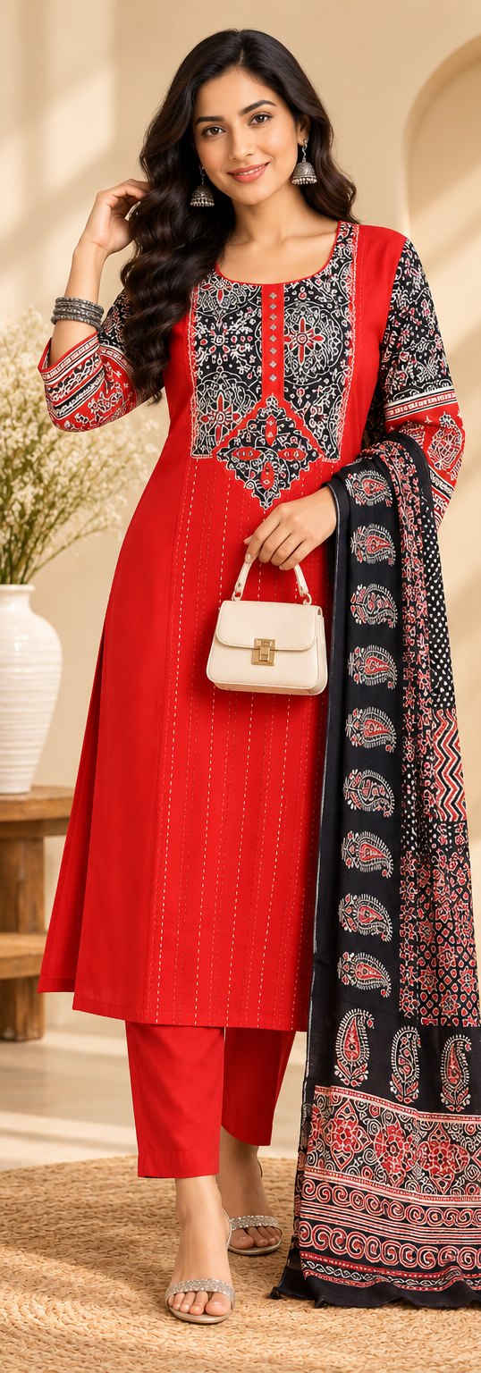 Kutch Red Printed Suit Set by Theaoura