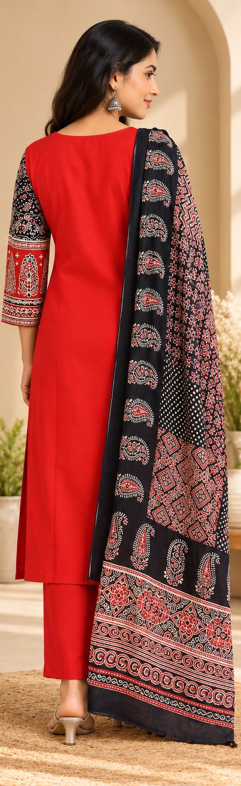 Kutch Red Printed Suit Set by Theaoura