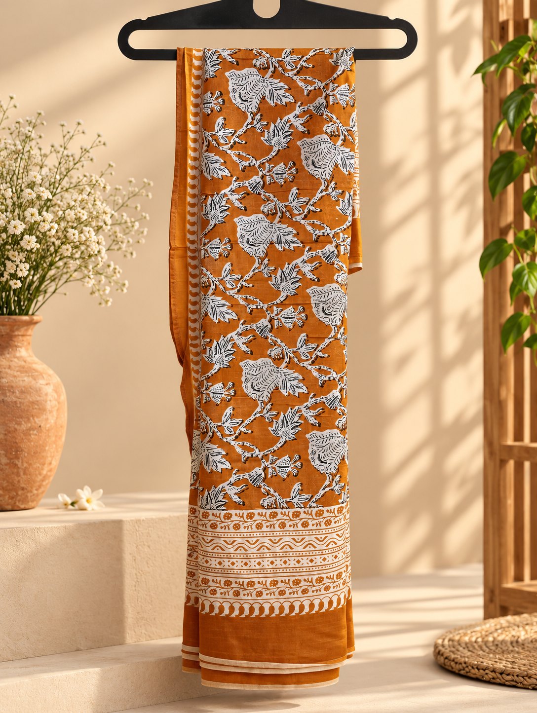 Kesariya Ochre Printed Kurta Set with Dupatta by Theaoura