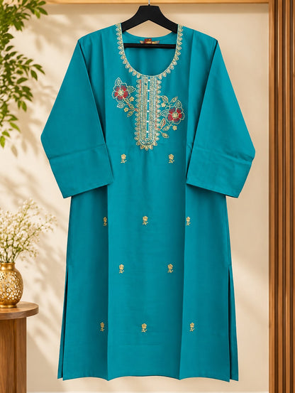 Mor Pankh Peacock Blue Floral Embroidered Suit Set by Theaoura