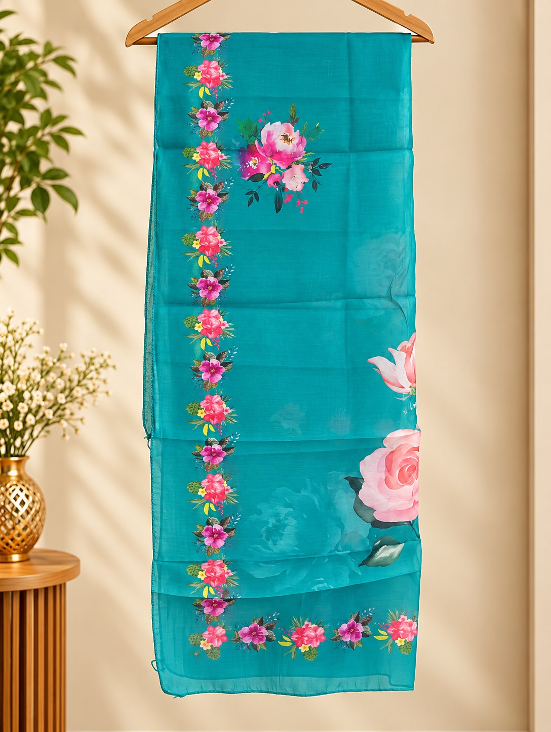 Mor Pankh Peacock Blue Floral Embroidered Suit Set by Theaoura