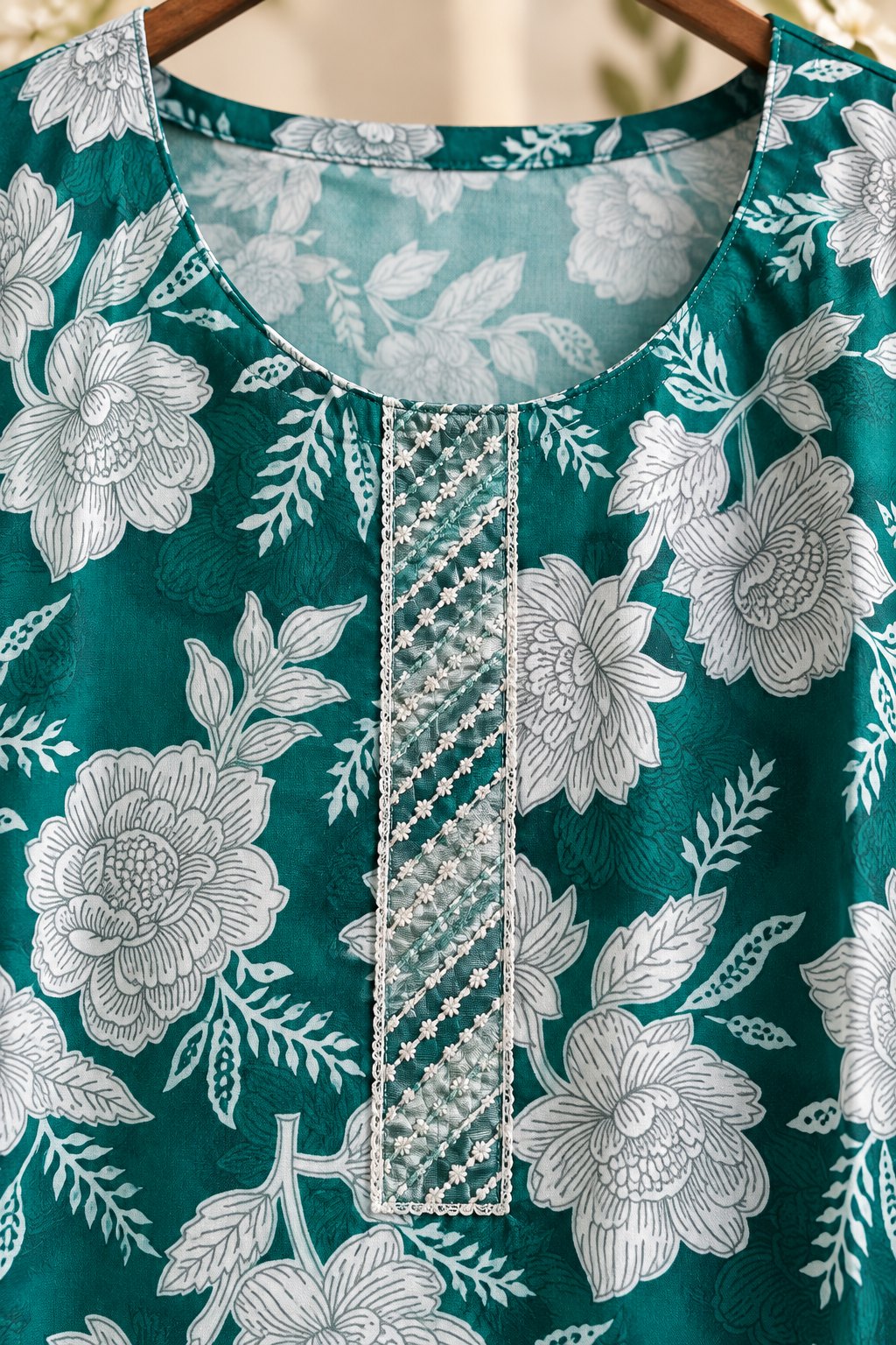 Samudra Teal Floral Print Embroidered Kurta Set by Theaoura
