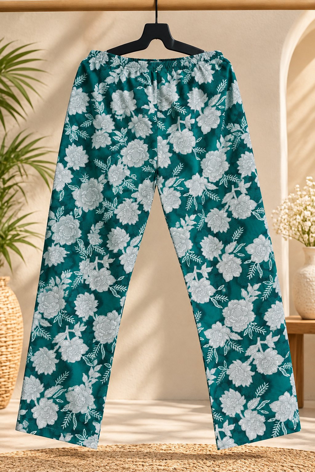 Samudra Teal Floral Print Embroidered Kurta Set by Theaoura
