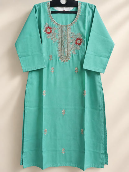 Firoza Aqua Floral Embroidered Suit Set by Theaoura