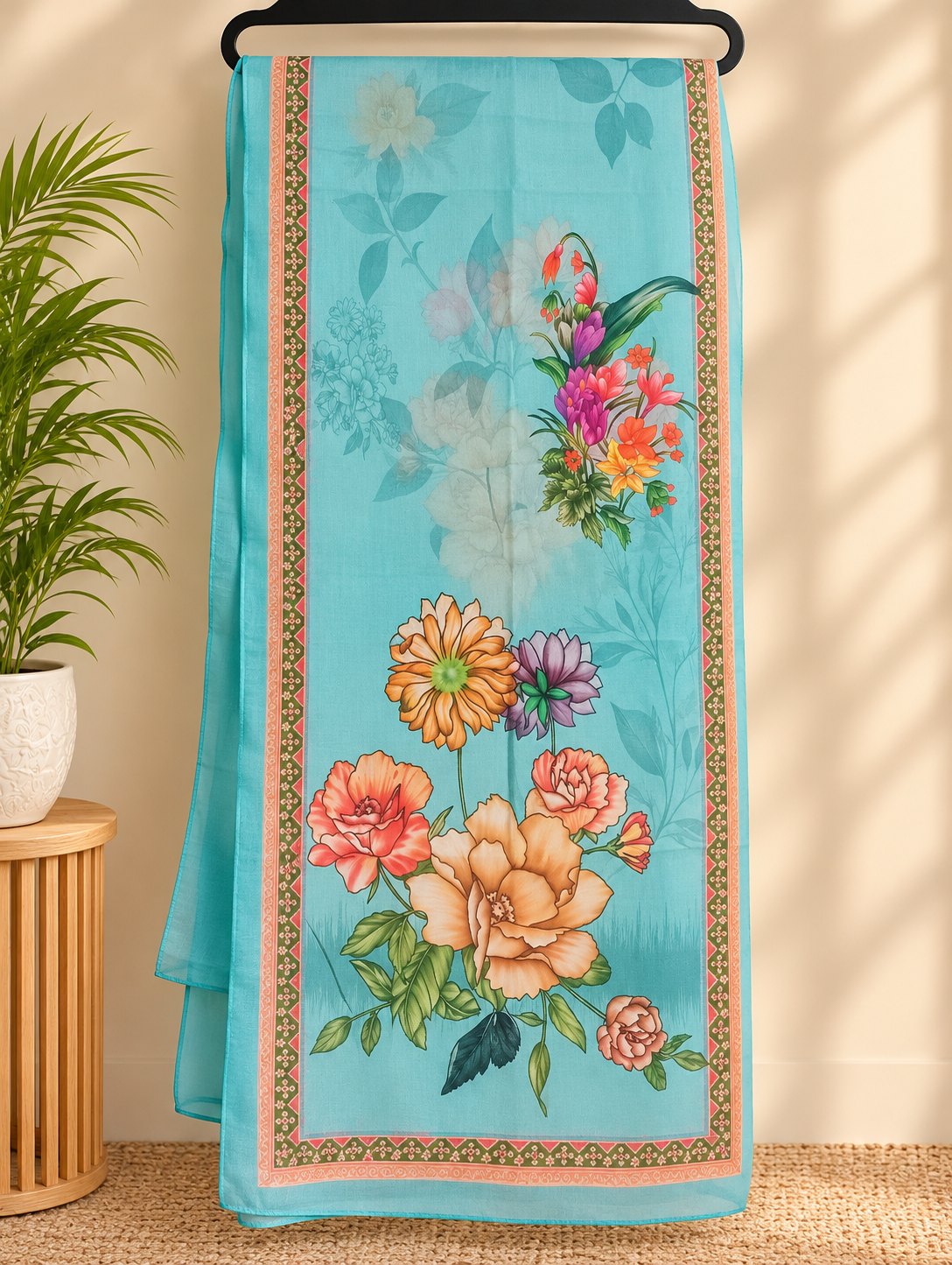 Firoza Aqua Floral Embroidered Suit Set by Theaoura