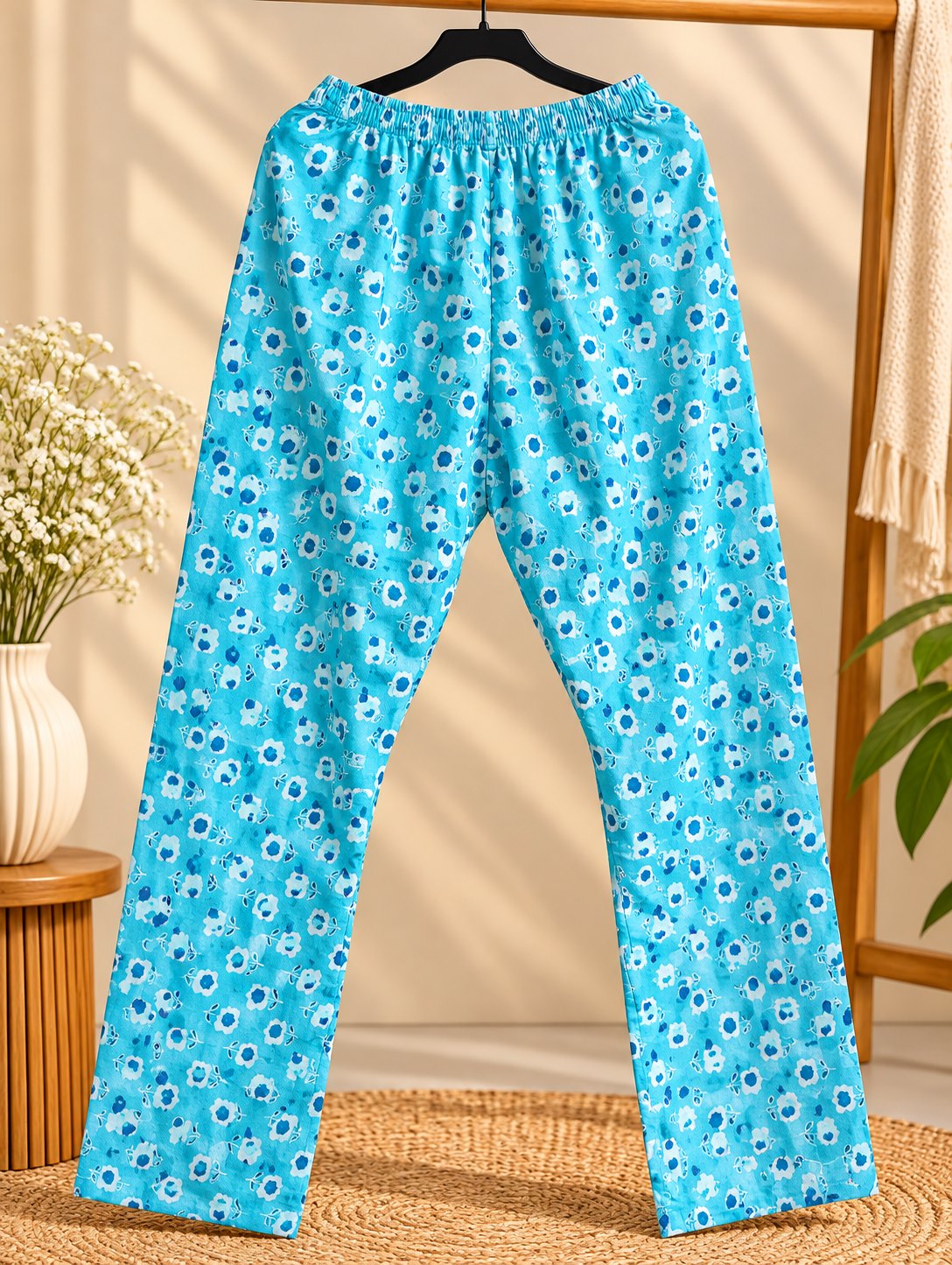 Aasmaan Sky Blue Floral Print Kurta Set by Theaoura