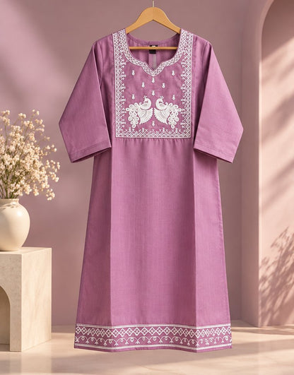 Lavanya Lilac Peacock Embroidered Kurta by Theaoura