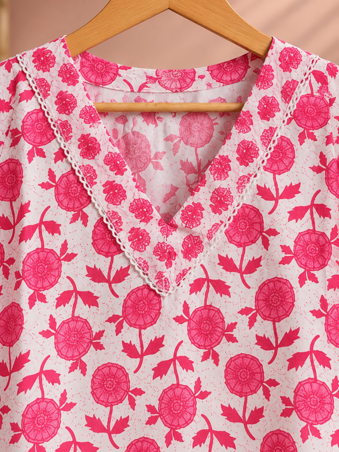Gulab Rose Pink Floral Print Kurta Set by Theaoura
